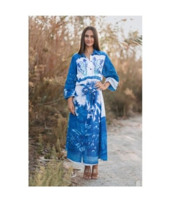 Isla Bonita By SIGRIS Vestido Camisero de Algodón con Estampado Tropical Azul