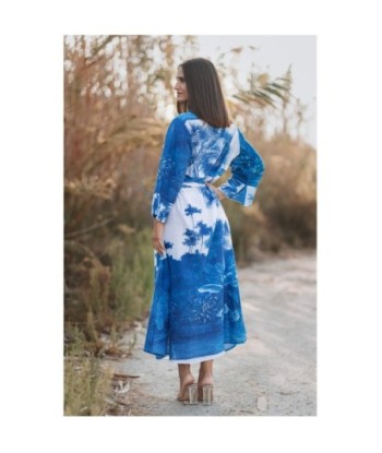 Isla Bonita By SIGRIS Vestido Camisero de Algodón con Estampado Tropical Azul