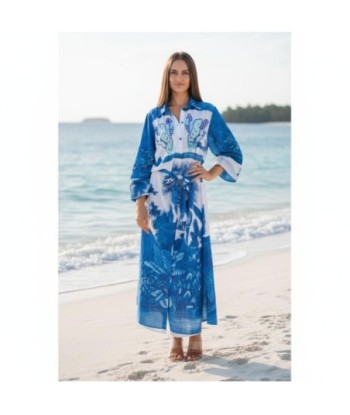Isla Bonita By SIGRIS Vestido Camisero de Algodón con Estampado Tropical Azul