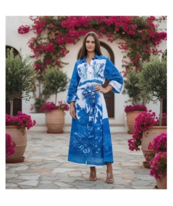 Isla Bonita By SIGRIS Vestido Camisero de Algodón con Estampado Tropical Azul