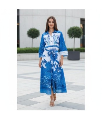 Isla Bonita By SIGRIS Vestido Camisero de Algodón con Estampado Tropical Azul