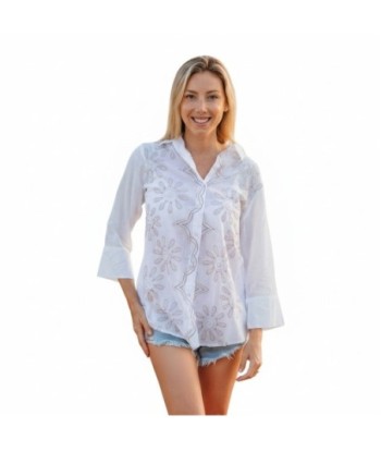 Isla Bonita By SIGRIS Camisa de Verano 100% Algodón con Bordado Floral