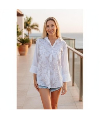 Isla Bonita By SIGRIS Camisa de Verano 100% Algodón con Bordado Floral