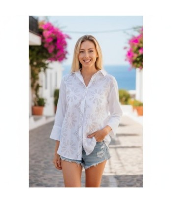 Isla Bonita By SIGRIS Camisa de Verano 100% Algodón con Bordado Floral