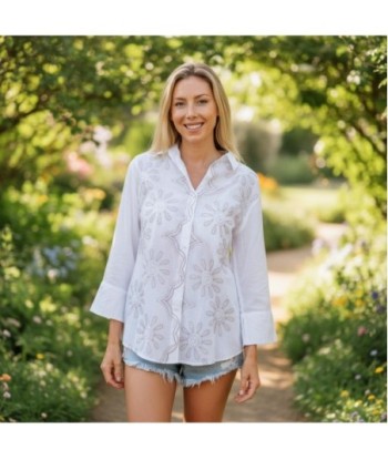 Isla Bonita By SIGRIS Camisa de Verano 100% Algodón con Bordado Floral