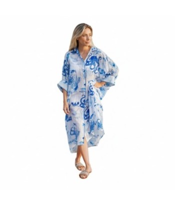 Isla Bonita By SIGRIS Vestido Camisero de Algodón con Estampado Oceánico