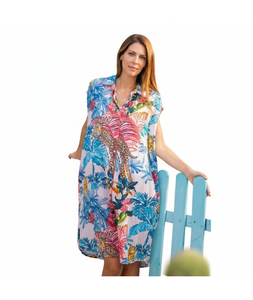 Isla Bonita By SIGRIS Vestido Camisero de Algodón con Estampado Tropical