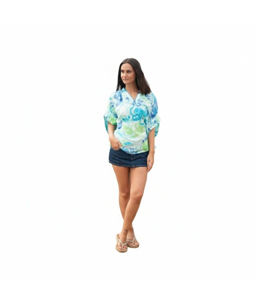 Isla Bonita By SIGRIS Poncho de Algodón Estampado Azul y Verde