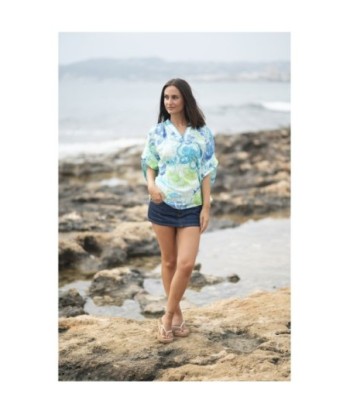 Isla Bonita By SIGRIS Poncho de Algodón Estampado Azul y Verde