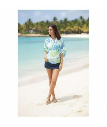 Isla Bonita By SIGRIS Poncho de Algodón Estampado Azul y Verde