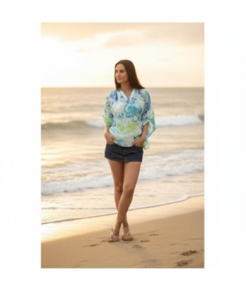 Isla Bonita By SIGRIS Poncho de Algodón Estampado Azul y Verde