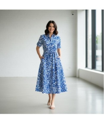 Isla Bonita By SIGRIS Vestido Camisero de Algodón Azul con Diseño Floral