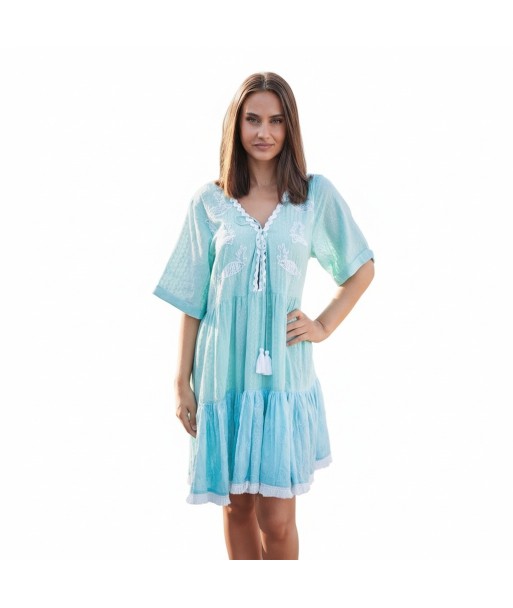 Isla Bonita By SIGRIS Vestido Corto de Algodón con Detalles Bordados