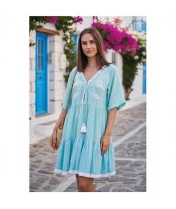 Isla Bonita By SIGRIS Vestido Corto de Algodón con Detalles Bordados