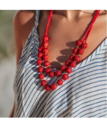 Isla Bonita By SIGRIS Collar de Algodón Rojo con Detalles Elegantes
