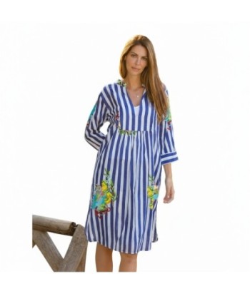Isla Bonita By SIGRIS Vestido Midi de Algodón Rayado con Estampado Floral