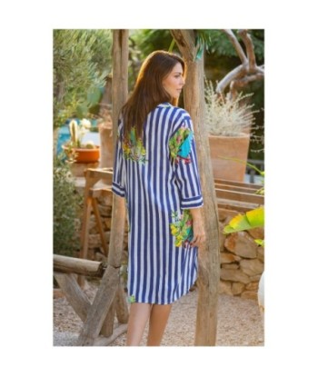 Isla Bonita By SIGRIS Vestido Midi de Algodón Rayado con Estampado Floral