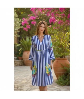 Isla Bonita By SIGRIS Vestido Midi de Algodón Rayado con Estampado Floral