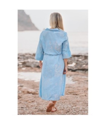 Isla Bonita By SIGRIS Vestido Camisero de Algodón Azul con Detalles Florales