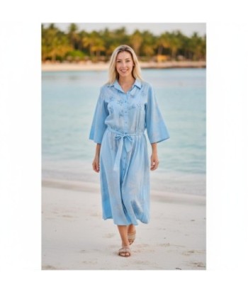 Isla Bonita By SIGRIS Vestido Camisero de Algodón Azul con Detalles Florales