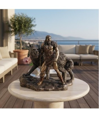 Figura Mitológica de Tyr y Fenrir en Resina  Decoración Única