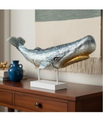 Figura Ballena de Metal para Decoración Náutica | Acabado Brillante y Estilo Marítimo
