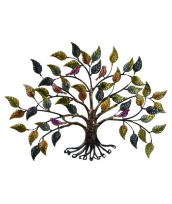 Adorno Pared Árbol de Metal con Pájaros y Hojas Coloridas