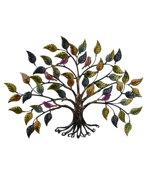 Adorno Pared Árbol de Metal con Pájaros y Hojas Coloridas