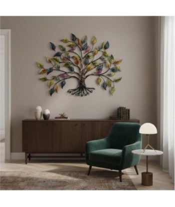 Adorno Pared Árbol de Metal con Pájaros y Hojas Coloridas