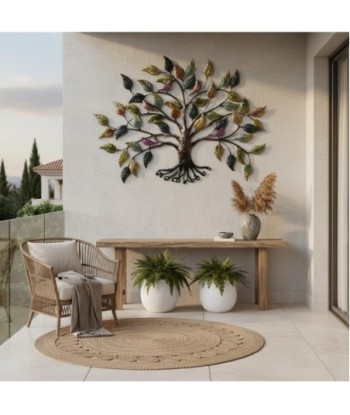 Adorno Pared Árbol de Metal con Pájaros y Hojas Coloridas