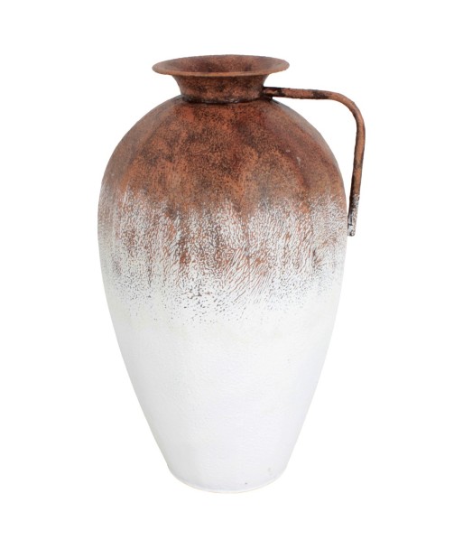 Jarrón de Metal Blanco y Marrón con Diseño Vintage