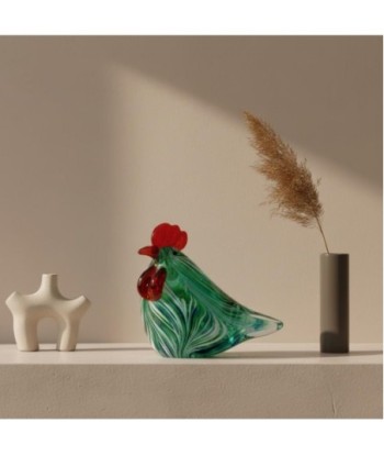 Pisapapel Gallina de Vidrio Verde y Rojo - Decoración Alegre