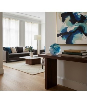 Pisapapel de vidrio en tonos azules, diseño artístico y elegante
