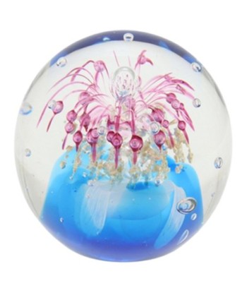 Pisapapel de vidrio decorativo con diseño floral en colores azul y rosa