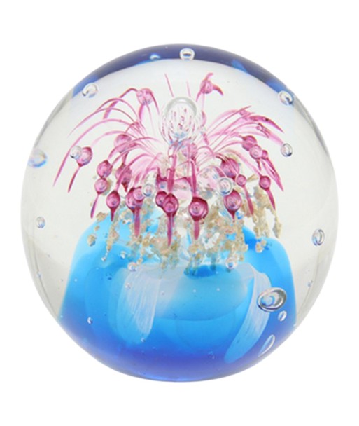 Pisapapel de vidrio decorativo con diseño floral en colores azul y rosa