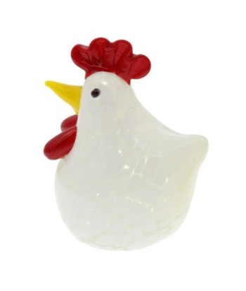 Pisapapel Gallina de Vidrio Blanco con Detalles Rojos - Decoración Original