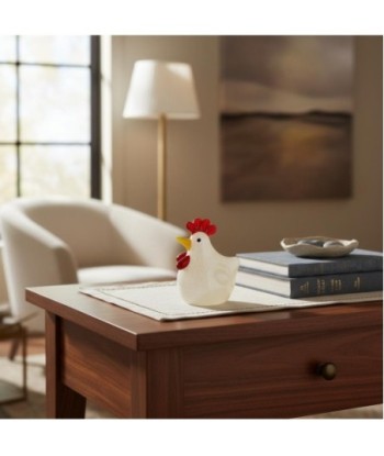 Pisapapel Gallina de Vidrio Blanco con Detalles Rojos - Decoración Original