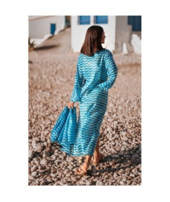 Isla Bonita By SIGRIS Vestido Largo de Algodón con Estampado Ondulado Azul