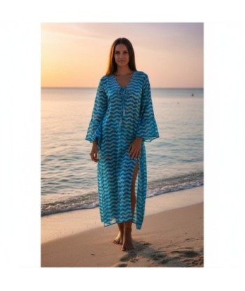 Isla Bonita By SIGRIS Vestido Largo de Algodón con Estampado Ondulado Azul