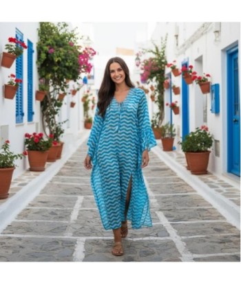 Isla Bonita By SIGRIS Vestido Largo de Algodón con Estampado Ondulado Azul