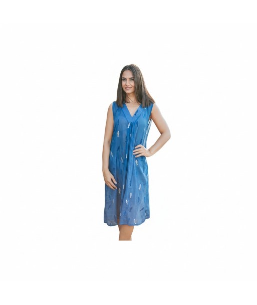 Isla Bonita By SIGRIS Kurta Azul de Algodón 100% con Estampado Elegante