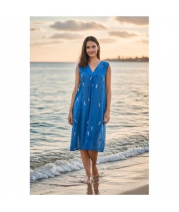 Isla Bonita By SIGRIS Kurta Azul de Algodón 100% con Estampado Elegante