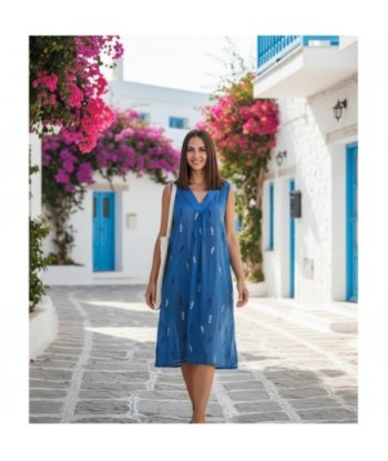 Isla Bonita By SIGRIS Kurta Azul de Algodón 100% con Estampado Elegante