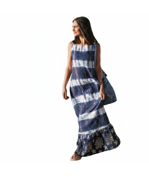 Isla Bonita By SIGRIS Vestido Largo de Algodón Estampado en Colores Azules