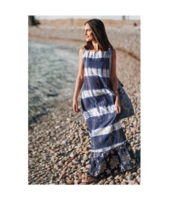 Isla Bonita By SIGRIS Vestido Largo de Algodón Estampado en Colores Azules