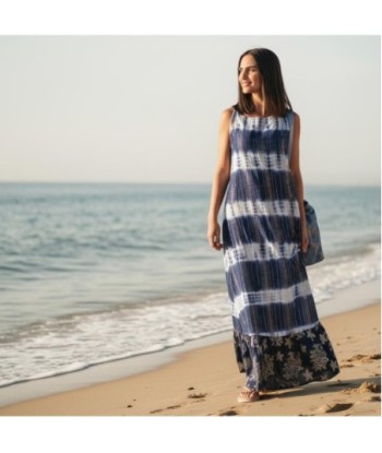 Isla Bonita By SIGRIS Vestido Largo de Algodón Estampado en Colores Azules