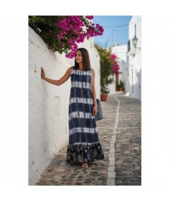 Isla Bonita By SIGRIS Vestido Largo de Algodón Estampado en Colores Azules