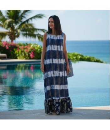 Isla Bonita By SIGRIS Vestido Largo de Algodón Estampado en Colores Azules