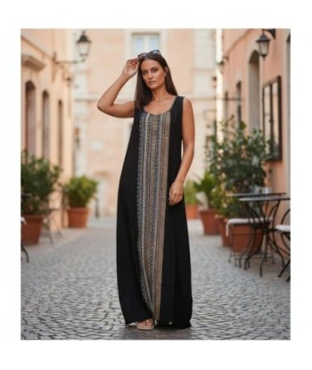 Isla Bonita By SIGRIS Vestido Largo de Viscosa 100% con Detalles Étnicos
