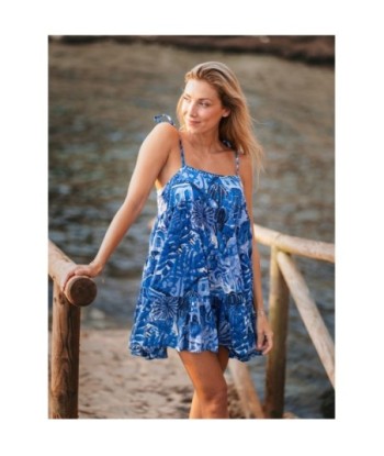 Vestido Corto Azul para Mujer, Estampado Elegante, Ideal para Fiesta y Ocasiones Especiales, Moda Isla Bonita